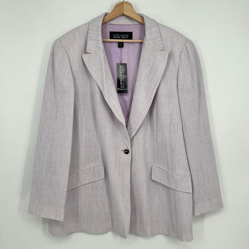 Linda Allard Ellen Tracy Blazer Womens 20 Lavender Cupro Cotton Linen Blend NEW